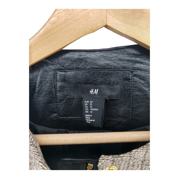 H&M Mixed Media Coat Size 12 Boucle Vegan Leather Topper - Picture 8 of 11